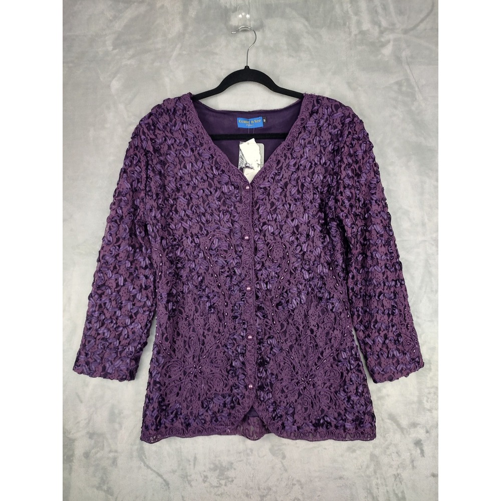 Come‎ n See Purple Textured Beaded Button Front Top & Skirt 2 piece Women's M